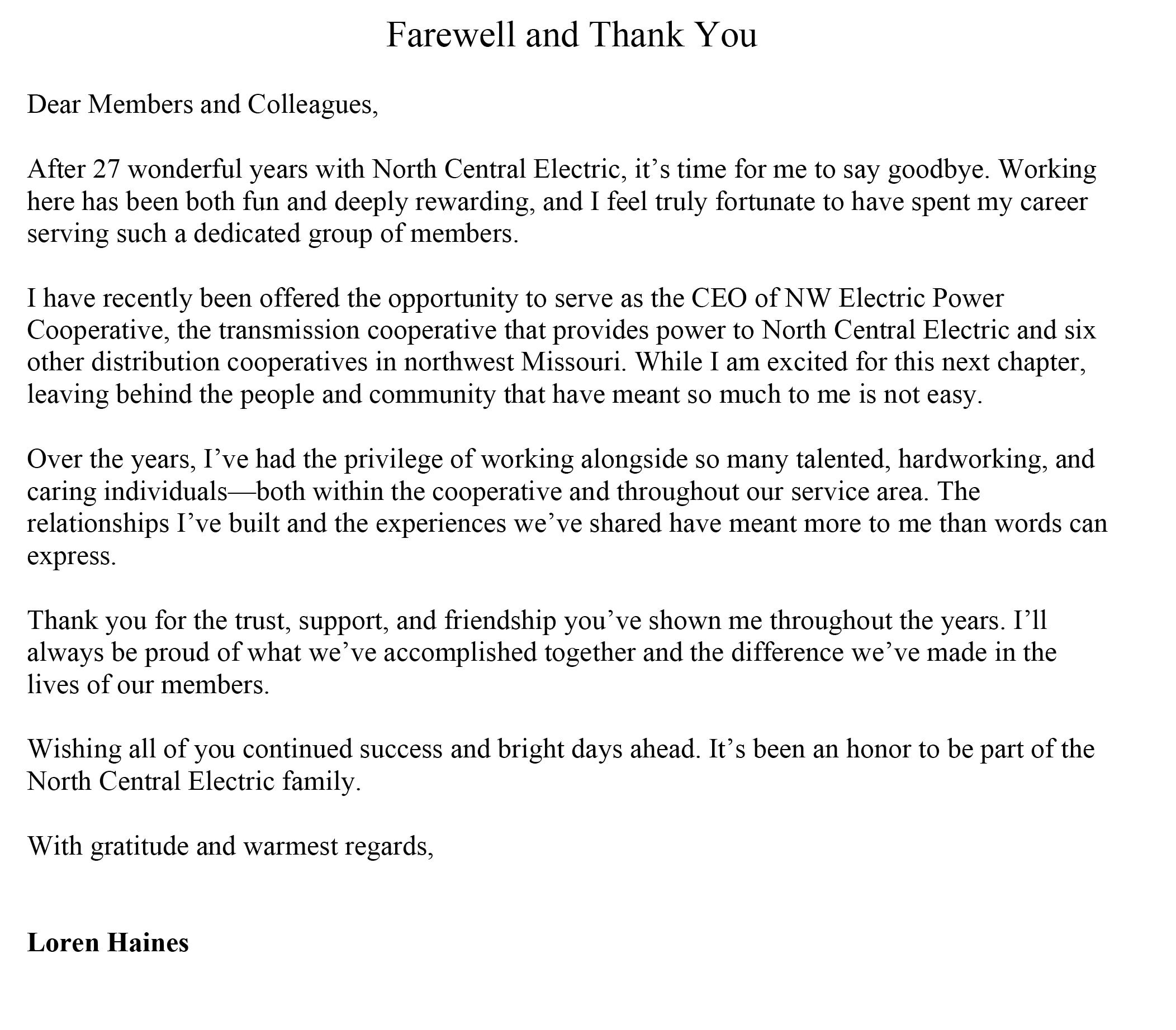 Farewell and Thank you